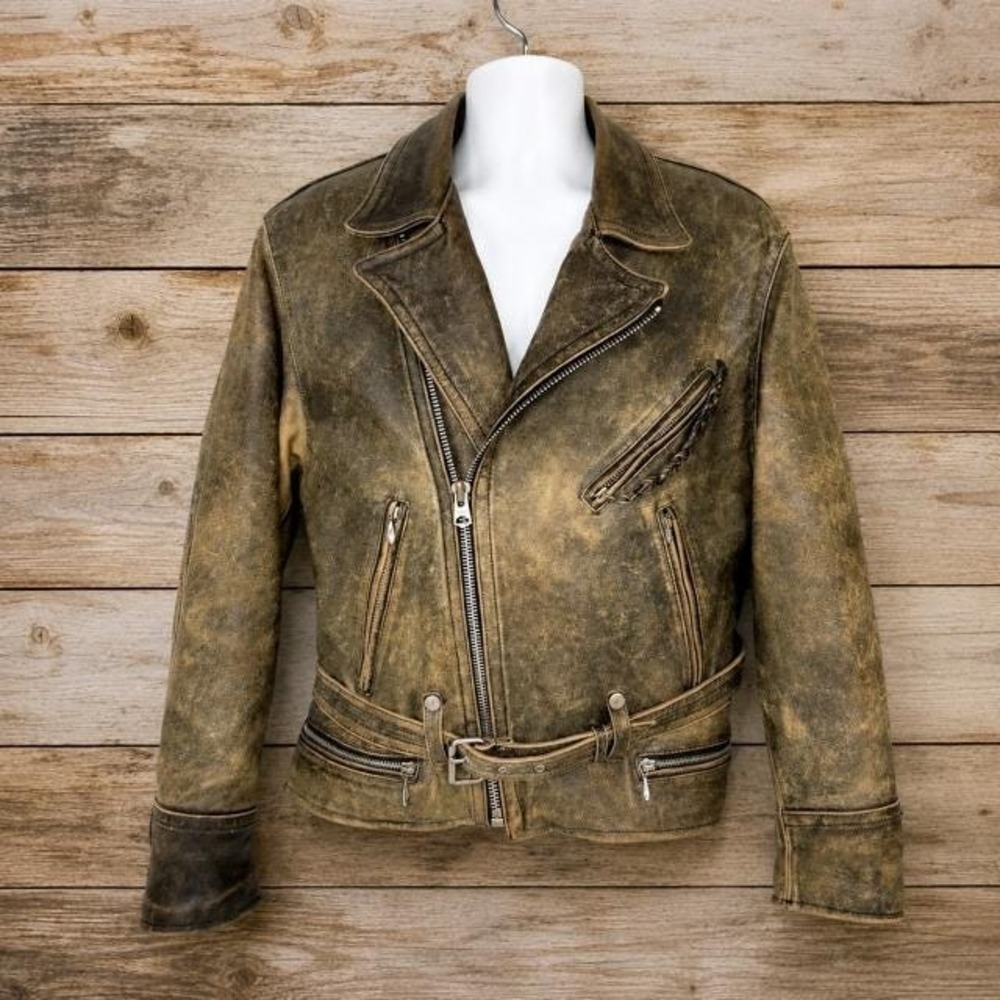 Vintage WRD Chevignon Brown Leather Double Rider Moto Jacket Men's Large